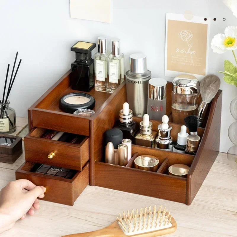 Luxury Skincare Mask - Make-up organizer met heldere houten textuur